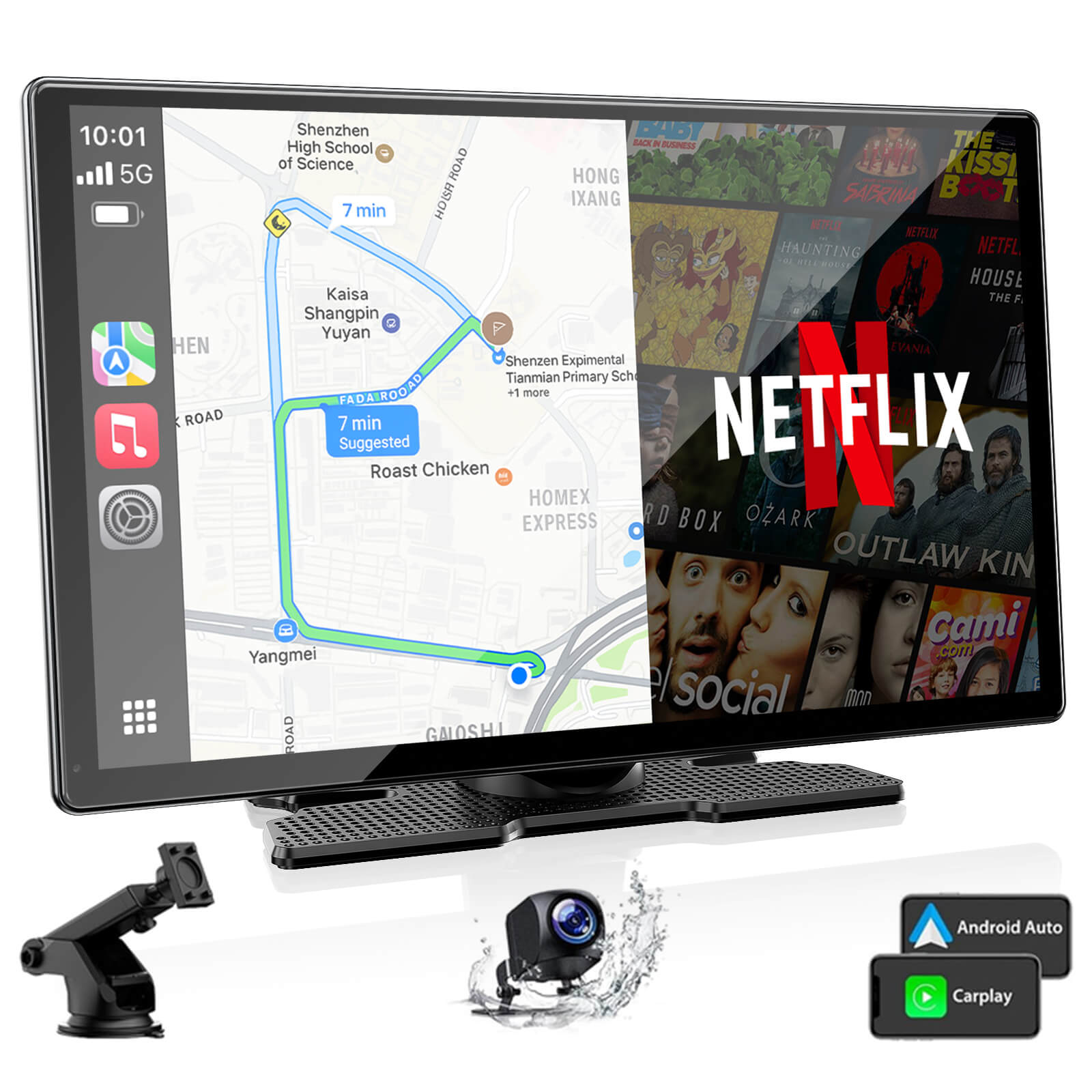 LAMTTO RC30 9‘’ Carplay Screen with Netflix YouTube and 1080P Backup Camera