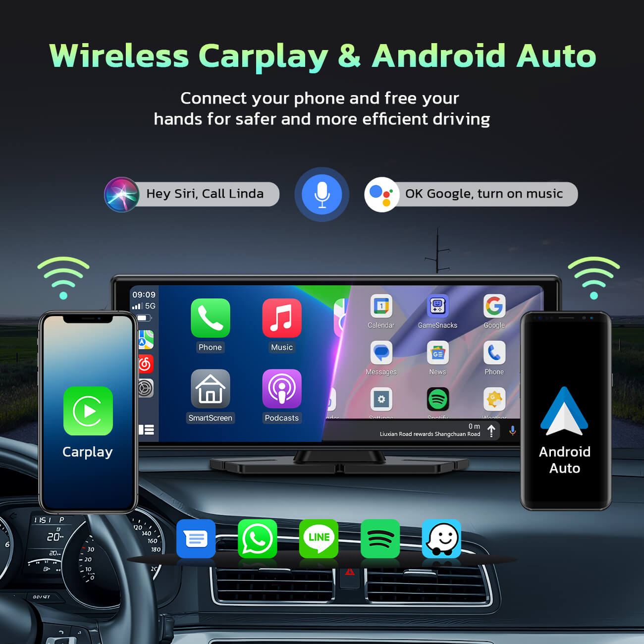 LAMTTO RC16 9.26" Wireless Car Stereo with Carplay & Android Auto for All Vehicles