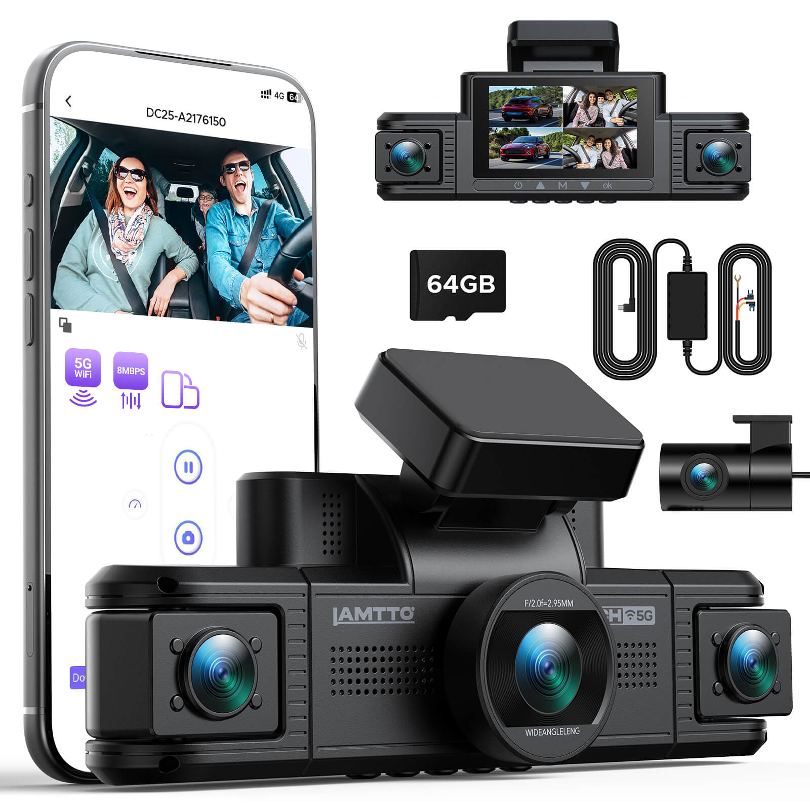LAMTTO DC25 4-Channel Dash Cam with WiFi 360° Car Camera