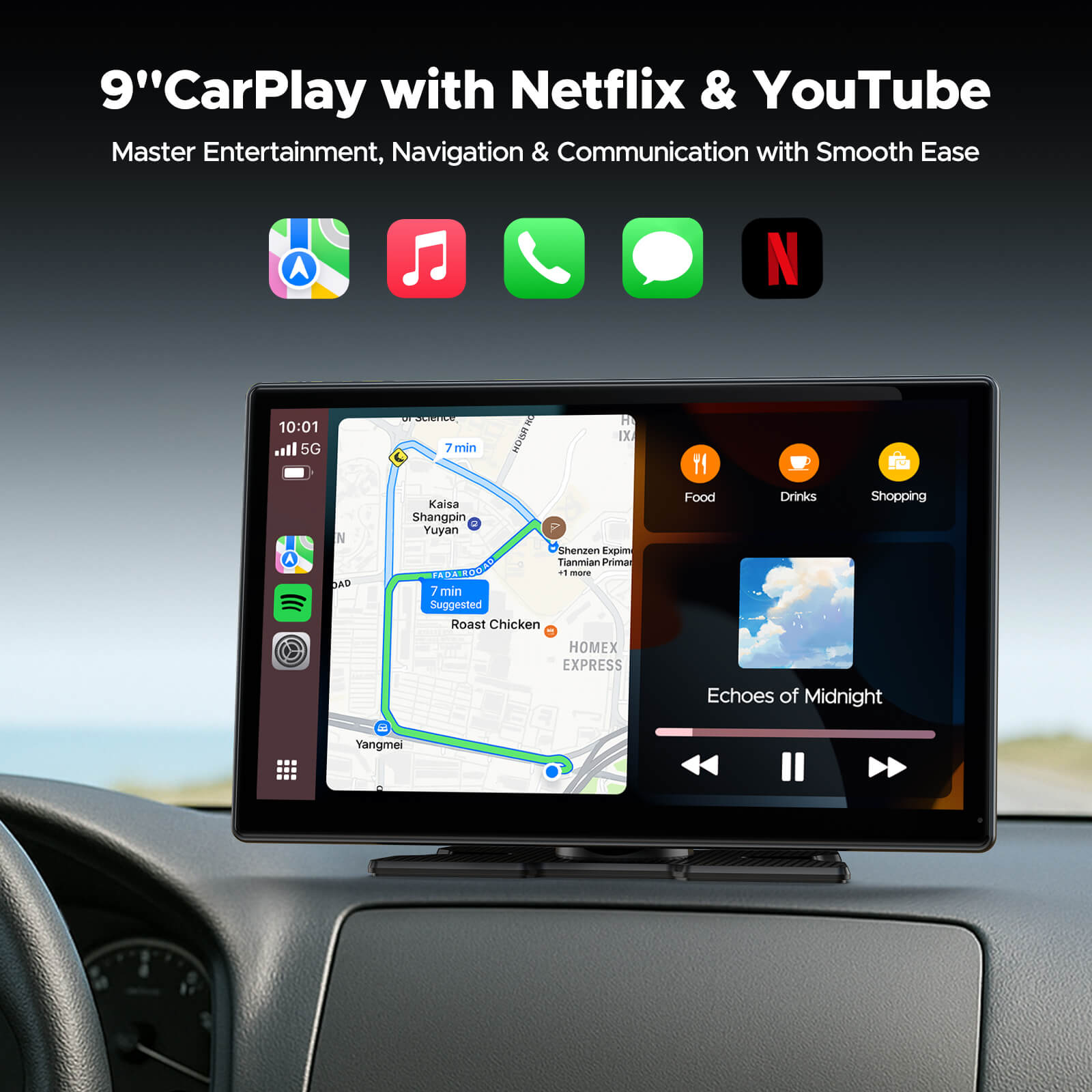 LAMTTO RC30 9‘’ Carplay Screen with Netflix YouTube and 1080P Backup Camera