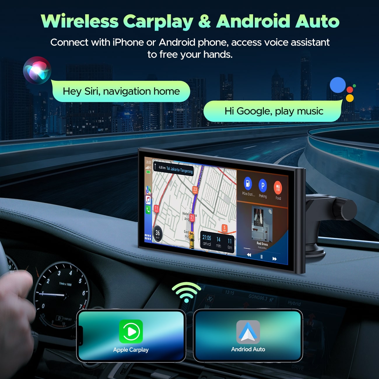 LAMTTO RC14 9.26" Wireless Car Stereo Receiver Protable Carplay Screen for Car with 4K Dash Cam