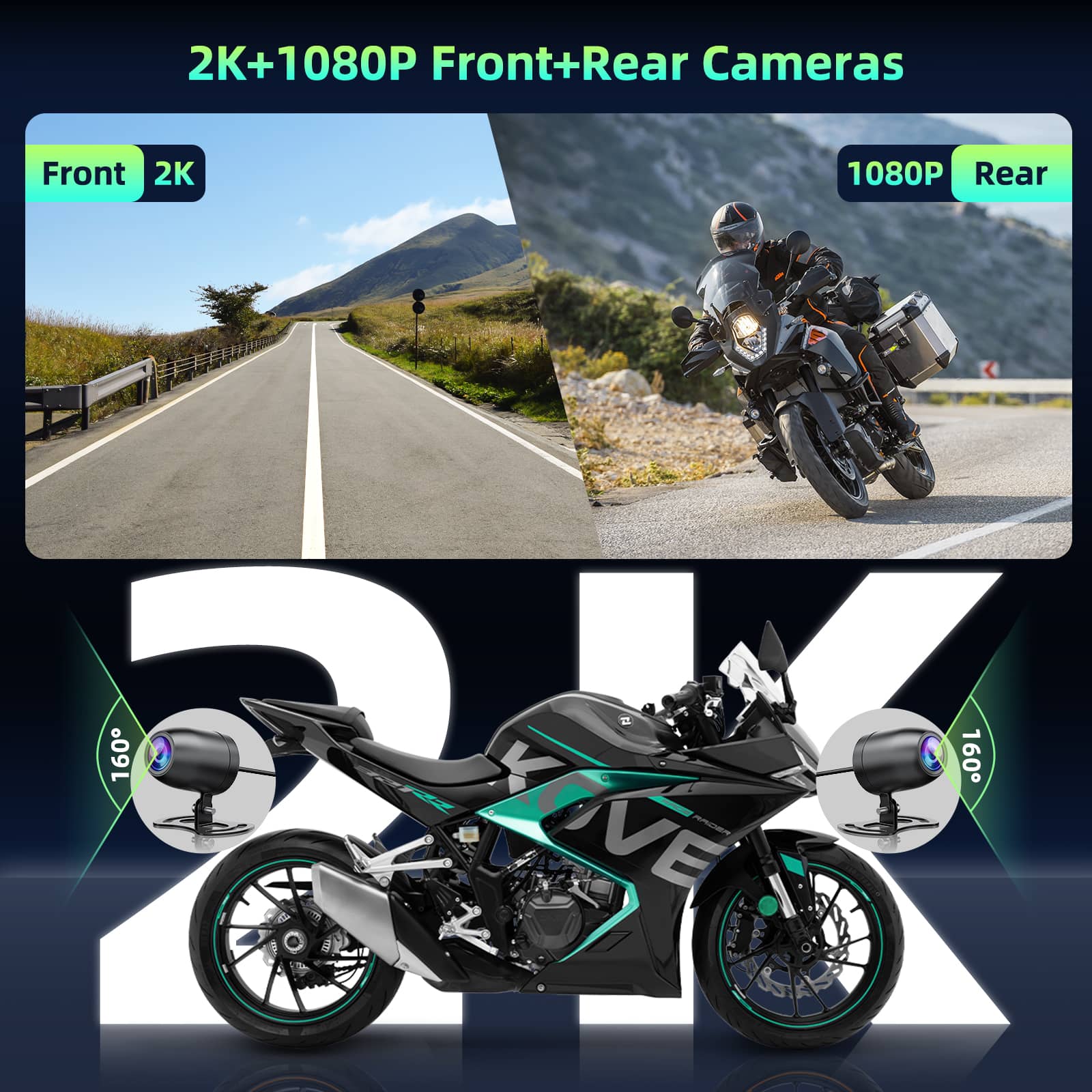 LAMTTO RC12 5.5” DVR Motorcycle Stereo Wireless Car Radio Carplay Touchscreen With Front & Rear 2K + 1080P Dash Cam