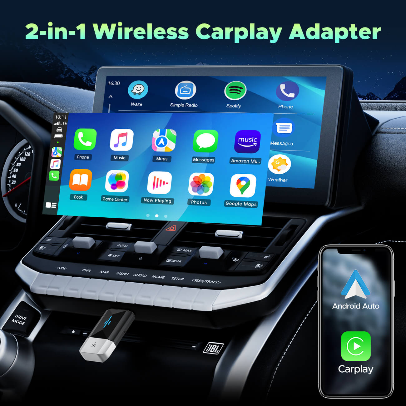LAMTTO RC22 2 in 1 Wireless Adapter Converts Wired to Wireless for Cars, Plug & Play, iOS 10+ & Android 12+