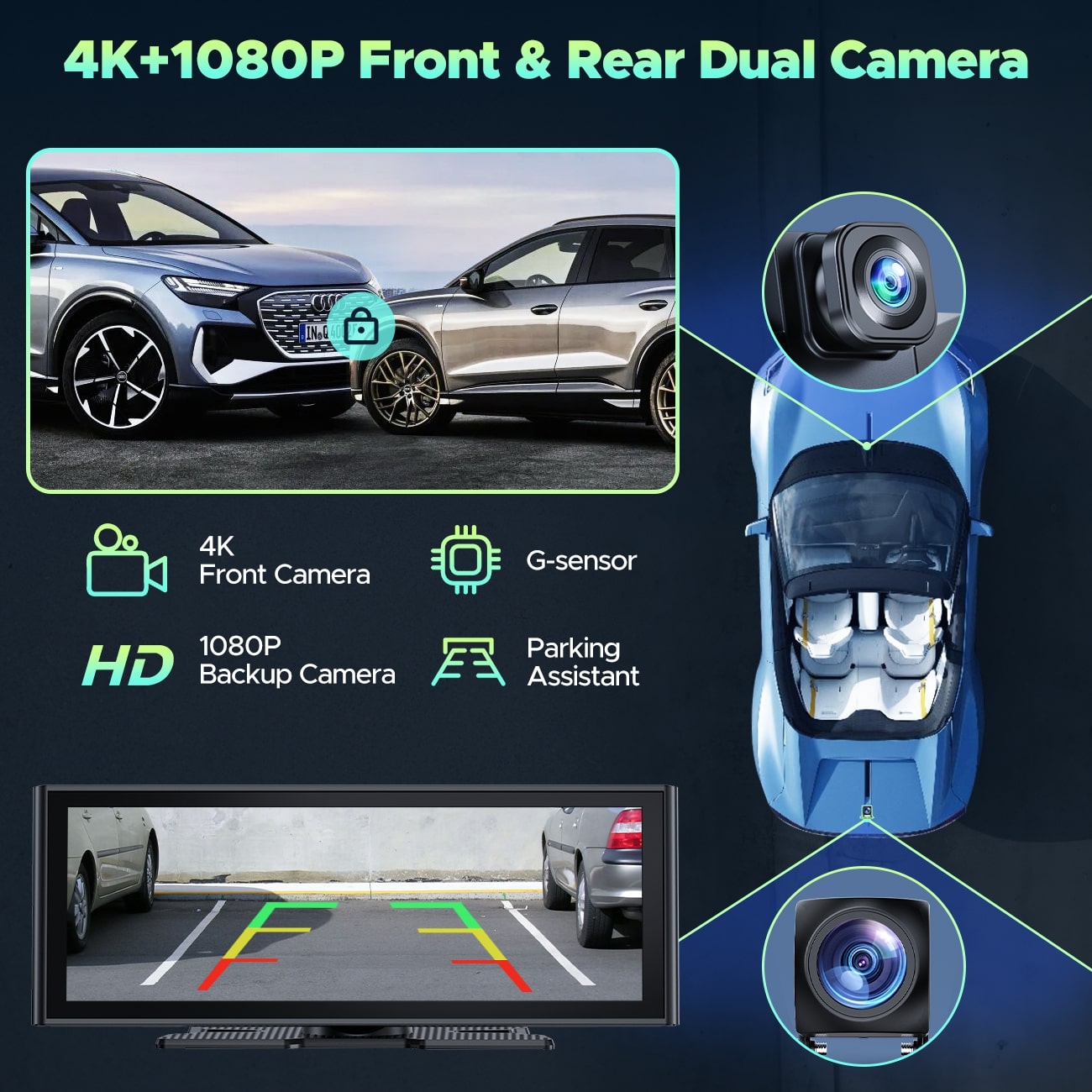 LAMTTO RC14 9.26" Wireless Car Stereo Receiver Protable Carplay Screen for Car with 4K Dash Cam
