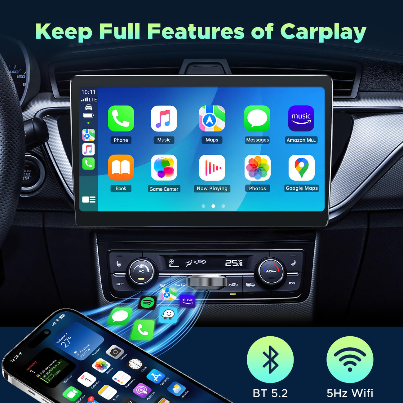 LAMTTO RC20 Upgrade 2 in-1 Wireless CarPlay/Android Adapter, Converts factory-wired CarPlay/Android to Wireless, Fit for All Cars from 2016