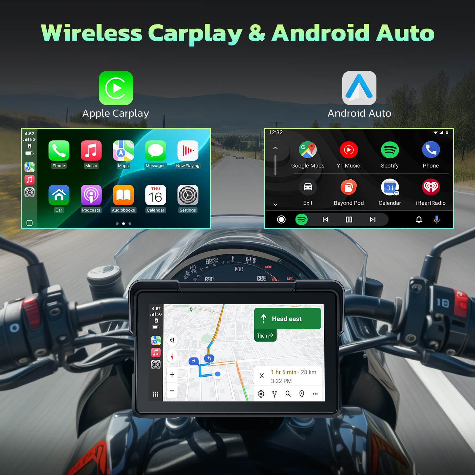 LAMTTO RC19 7" Motorcycle CarPlay & Android Auto Navigation Smart Screen