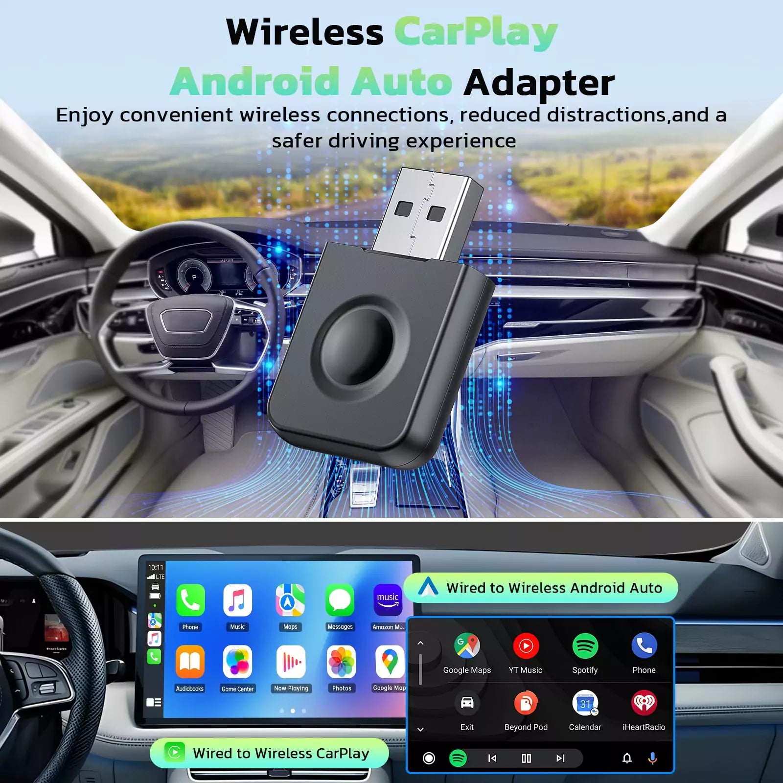 Lamtto RC24 Wireless CarPlay Adapter for Car With No delay & OTA