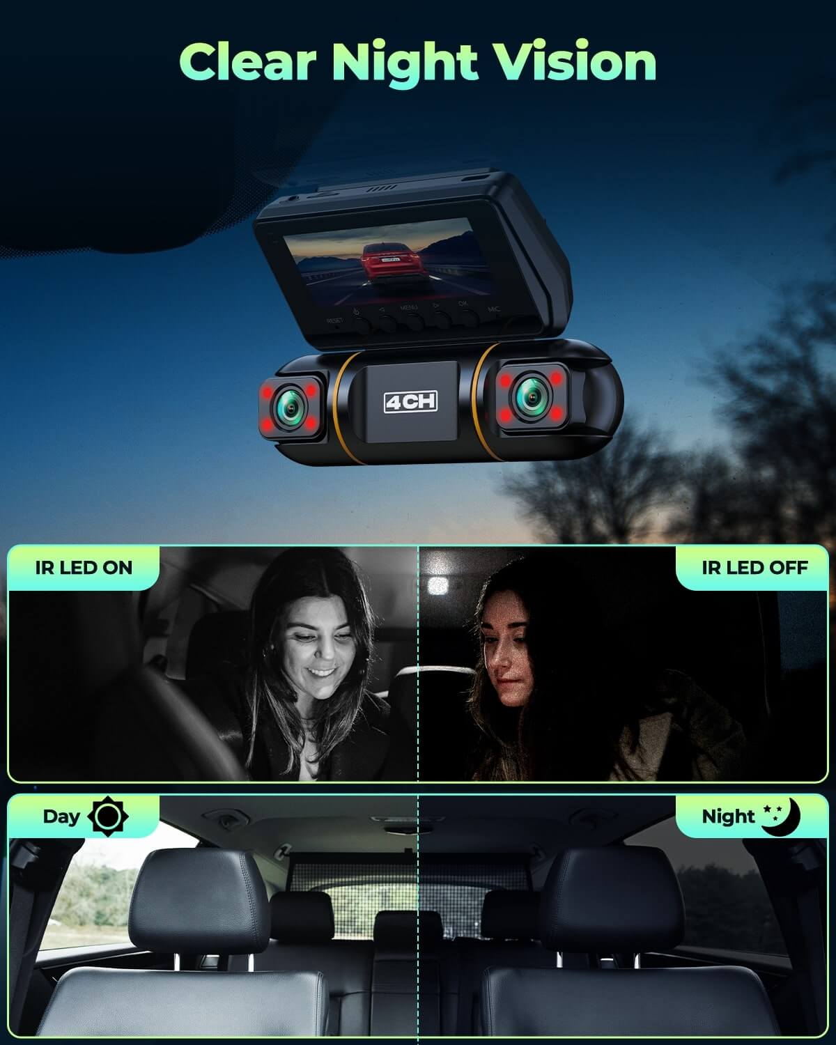 Lamtto DC21 360ยฐ View 1080p FHD 4 Channel Dash Cam