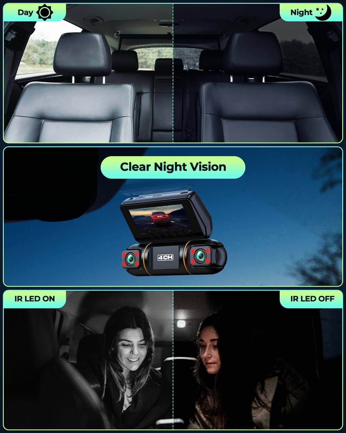 Lamtto DC21 360ยฐ View 1080p FHD 4 Channel Dash Cam