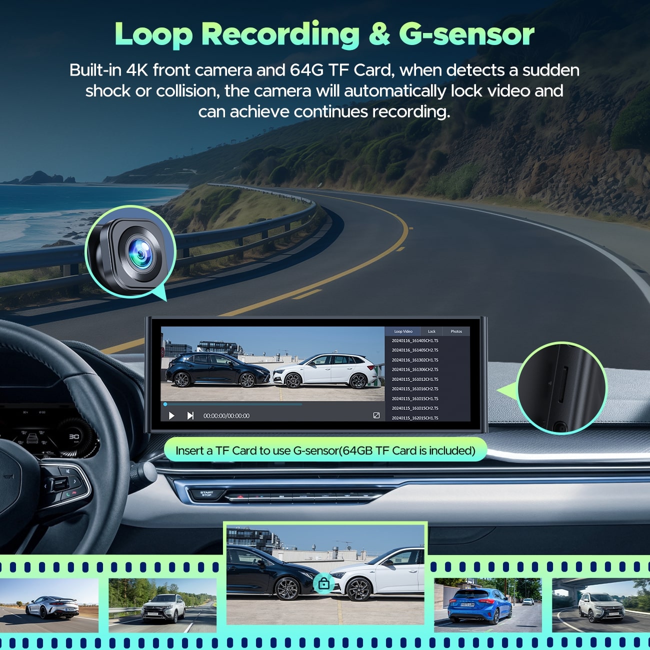 LAMTTO RC14 9.26" Wireless Car Stereo Receiver Protable Carplay Screen for Car with 4K Dash Cam