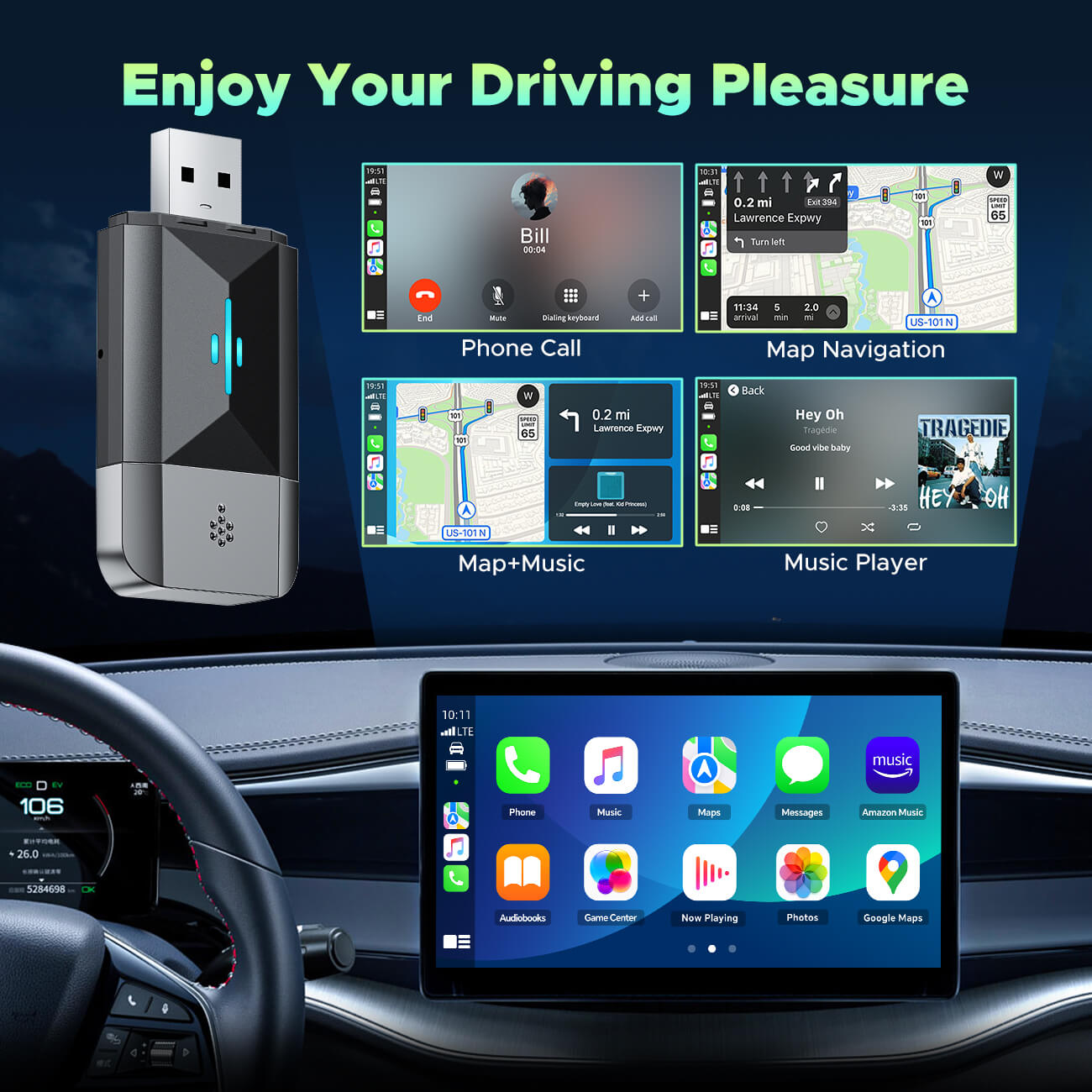 LAMTTO RC22 2 in 1 Wireless Adapter Converts Wired to Wireless for Cars, Plug & Play, iOS 10+ & Android 12+