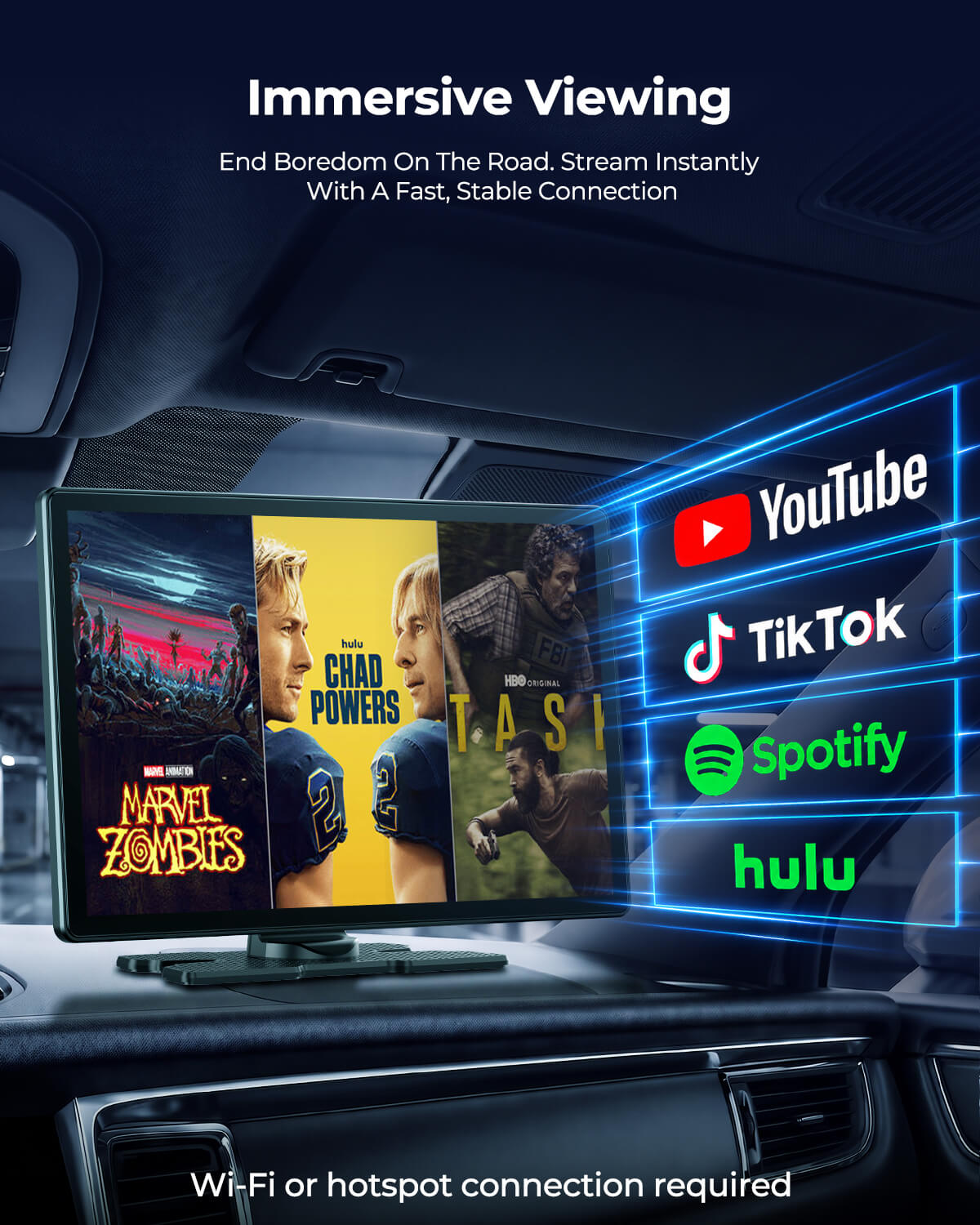 LAMTTO RC35 Car Entertainment Screen — Immersive Viewing on Road Trips, YouTube TikTok Spotify Hulu, Wi-Fi or Hotspot Connection Required