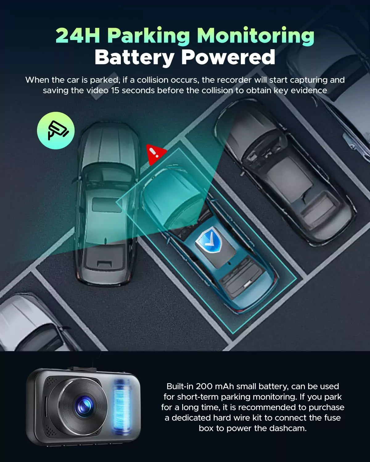 4K Front and Rear Dual Dash Cam for Cars With 64GTFU3 Card