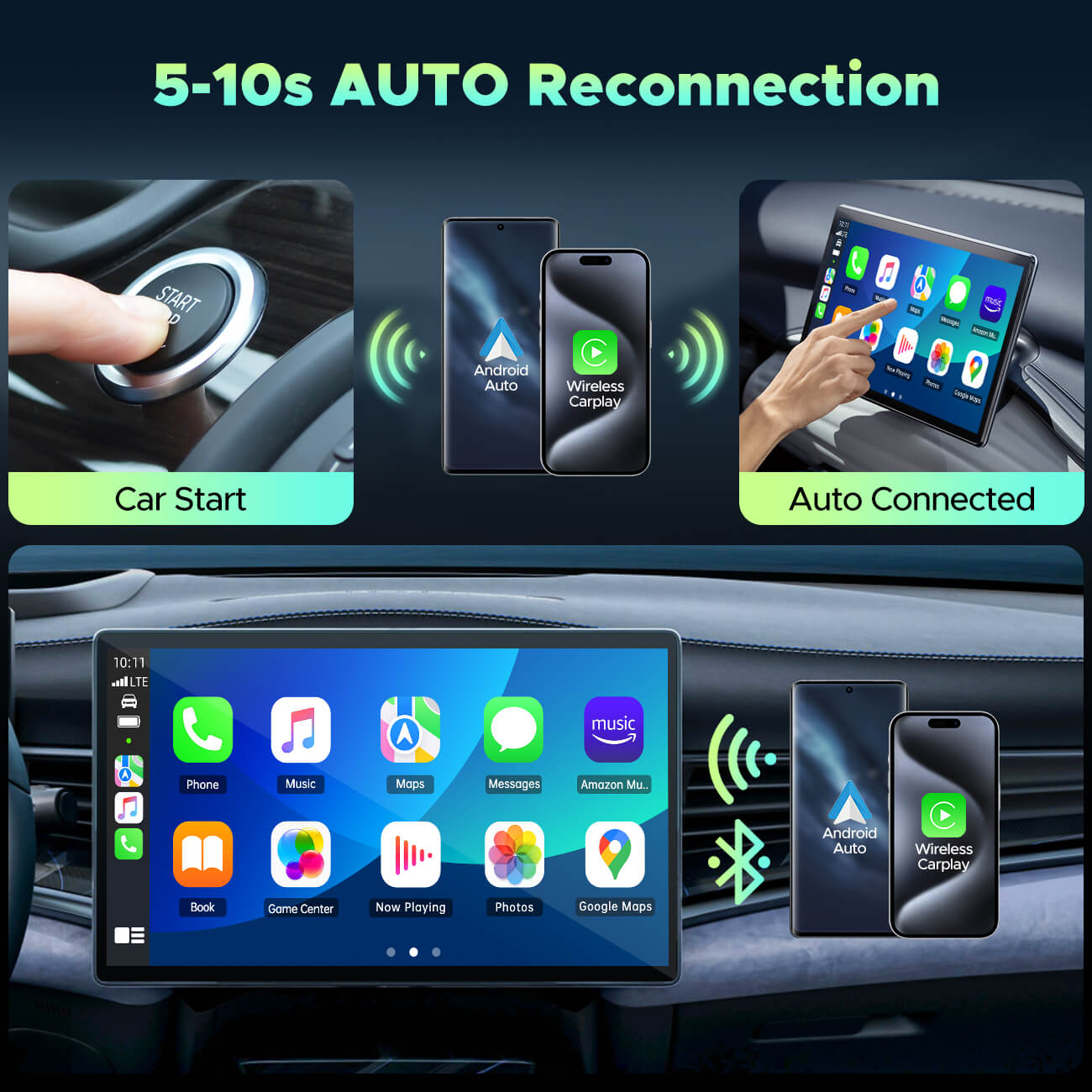 LAMTTO RC20 Upgrade 2 in-1 Wireless CarPlay/Android Adapter, Converts factory-wired CarPlay/Android to Wireless, Fit for All Cars from 2016