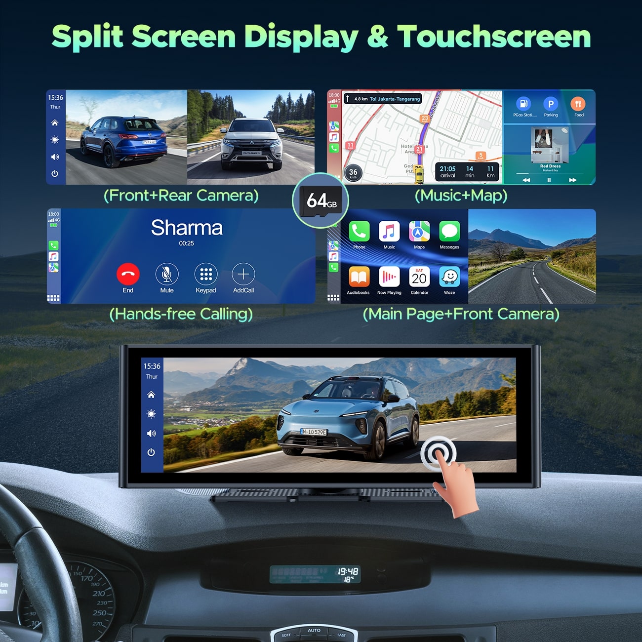 LAMTTO RC14 9.26" Wireless Car Stereo Receiver Protable Carplay Screen for Car with 4K Dash Cam