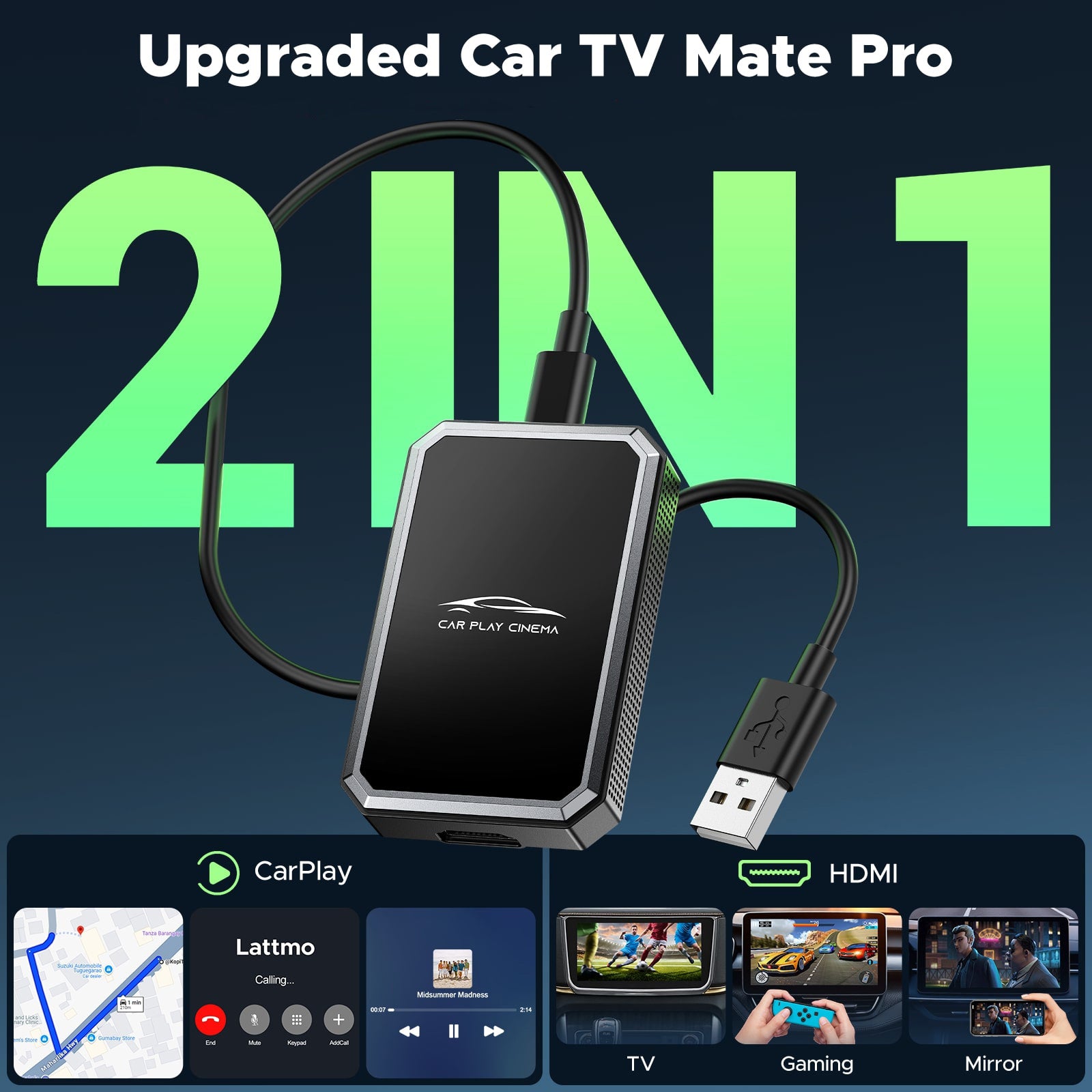 LAMTTO RC25 Car TV Mate Pro HDMI Multimedia & Wireless CarPlay Adapter