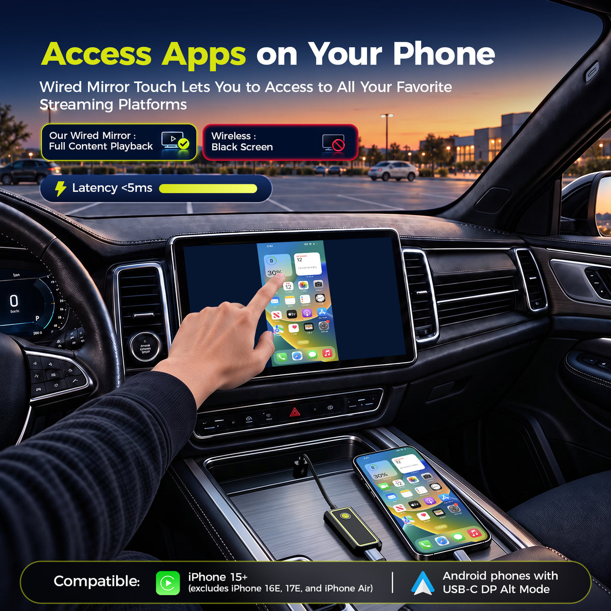 LAMTTO RC33 Mirror Touch Wireless CarPlay Adapter – Full Phone Mirroring & Touch Control