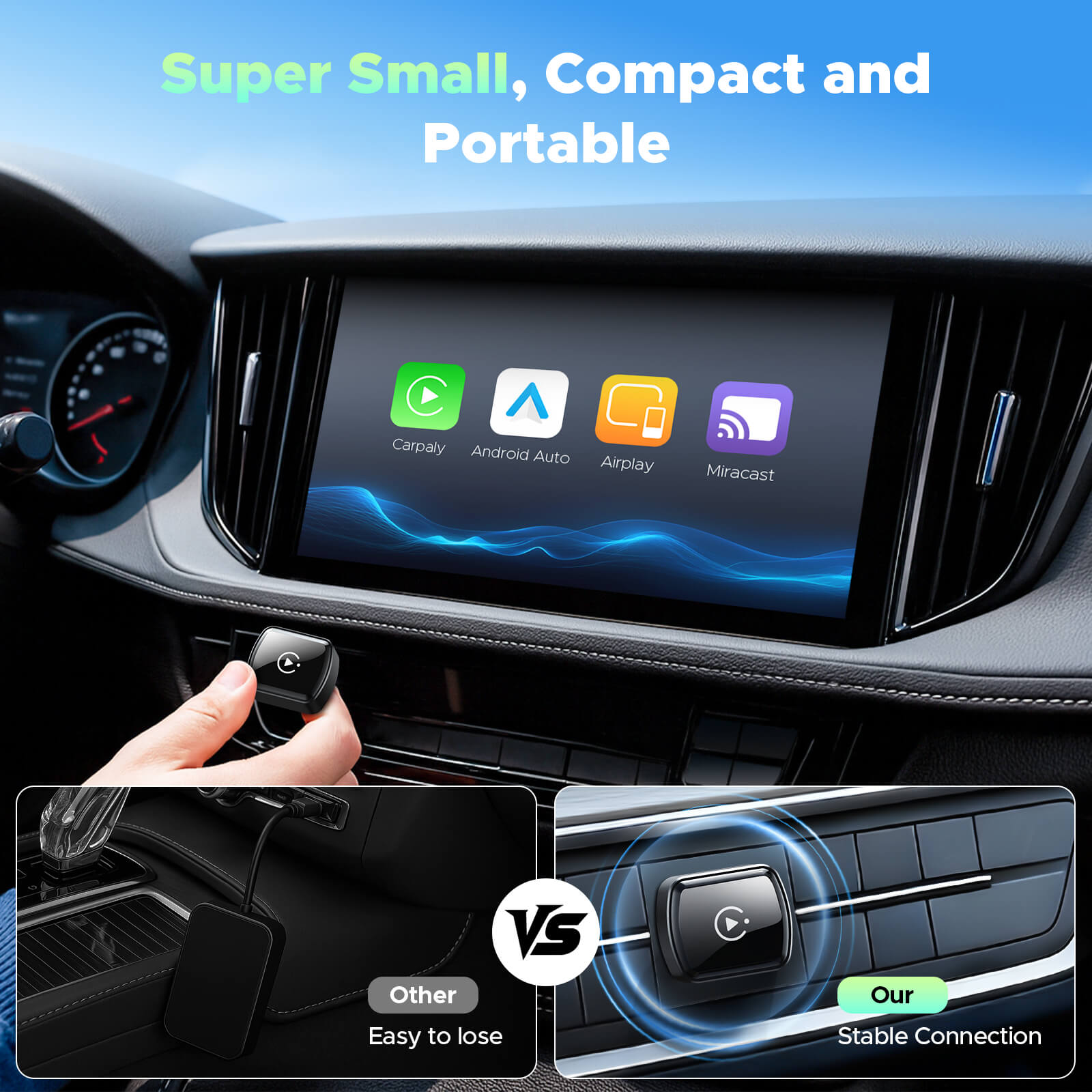 LAMTTO RC34 3 in 1 Ultra Mini Mirror Link Wireless CarPlay & Android Auto Adapter