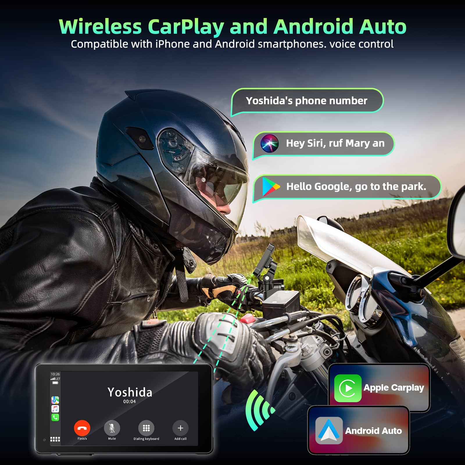 Lamtto RC12 5.5” DVR Motorcycle Stereo Wireless Car Radio Carplay Touchscreen With Front & Rear 2K + 1080P Dash Cam