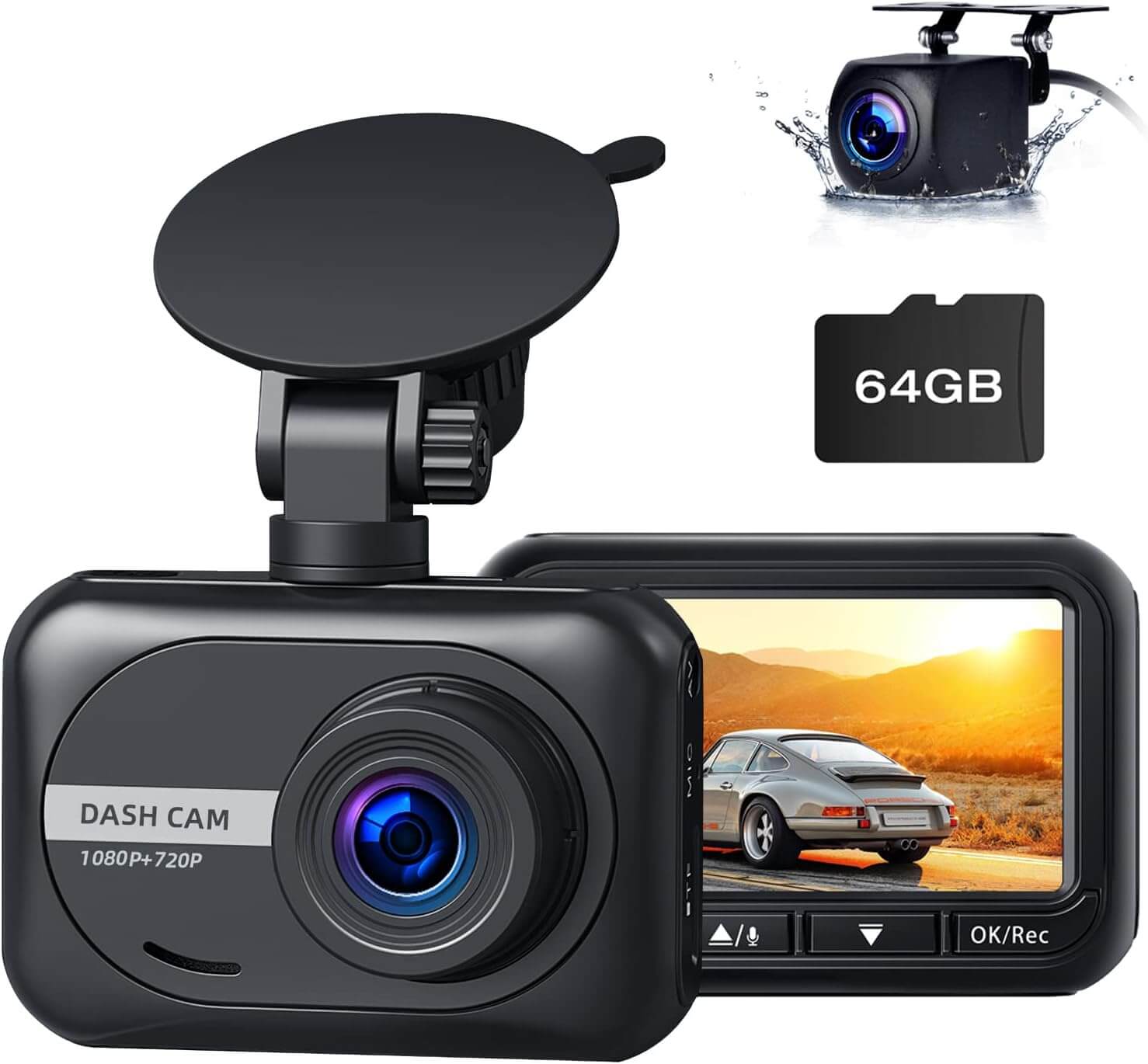 LAMTTO DC07 1080P Full HD Dash Cam Front and Back with SD Card