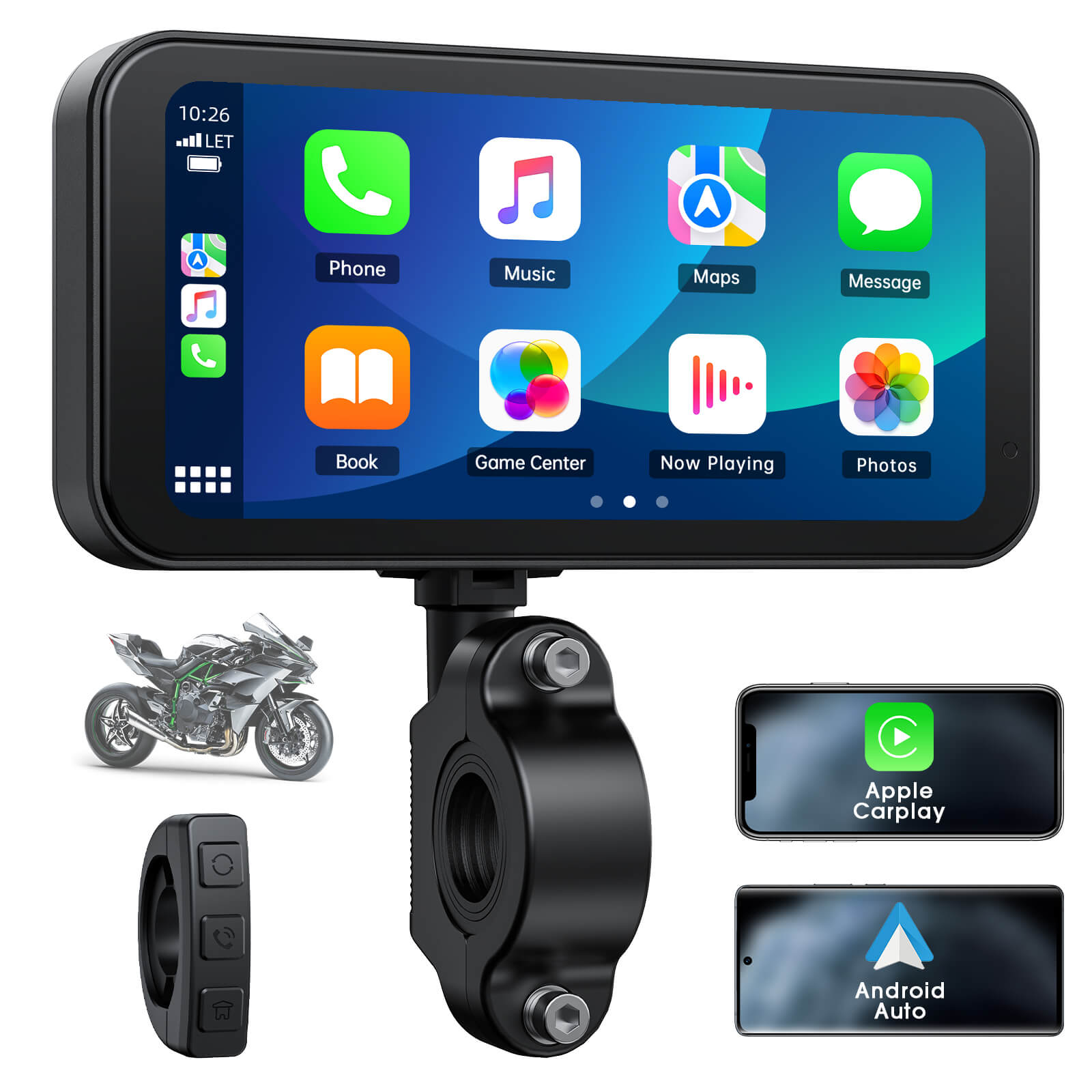 LAMTTO RC15 6.25" Motorcycle Audio Touch Screen Wireless Carplay/Android Auto for Motorcycle