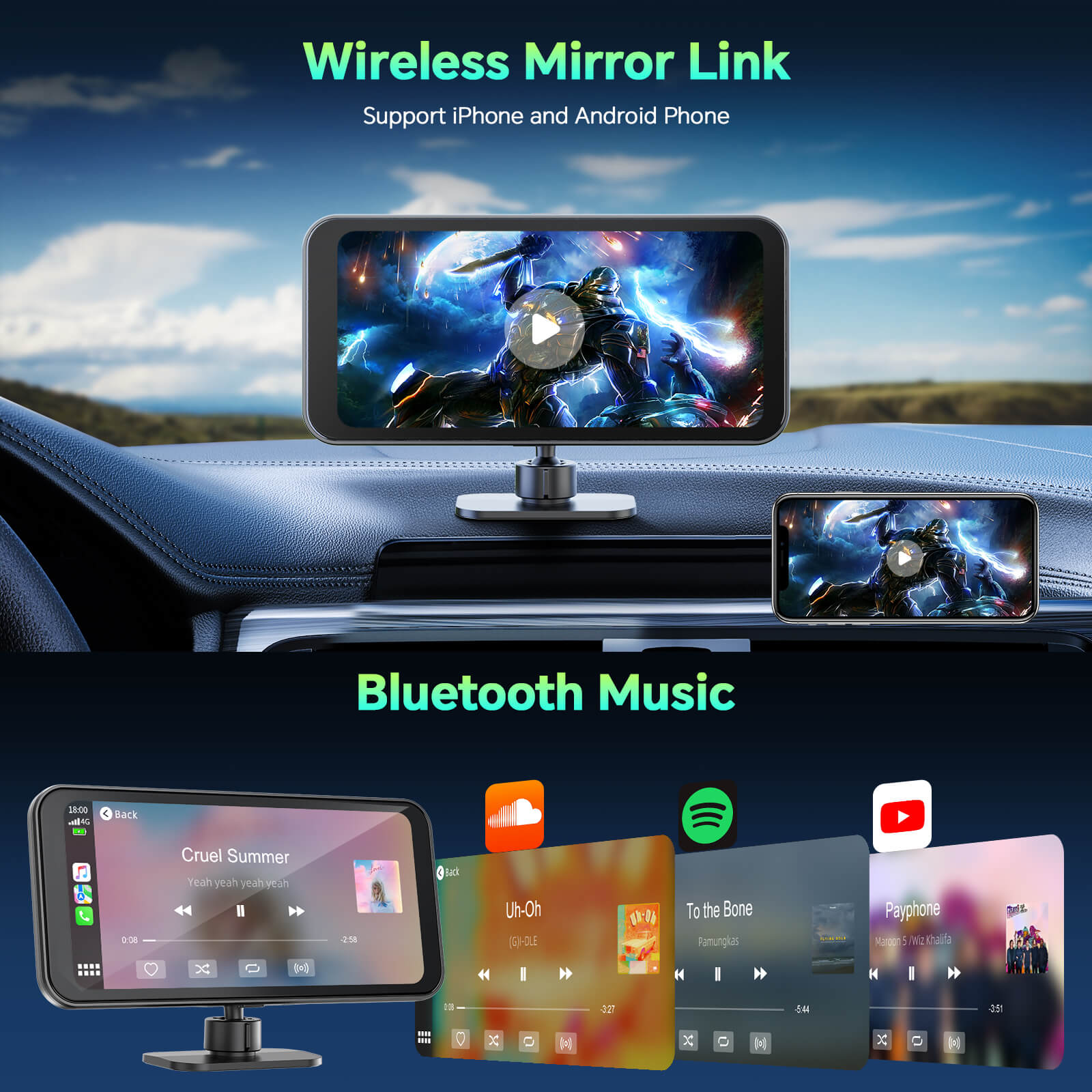 Carplay Android Auto With 4K Dual Dash Cam