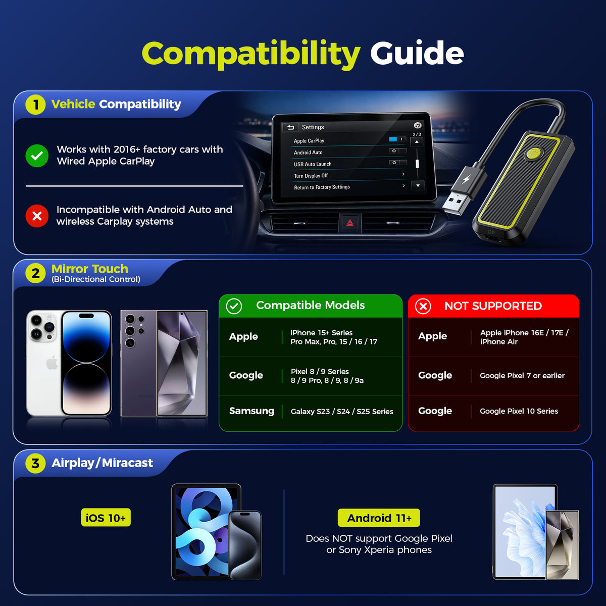 LAMTTO RC33 Mirror Touch Wireless CarPlay Adapter – Full Phone Mirroring & Touch Control