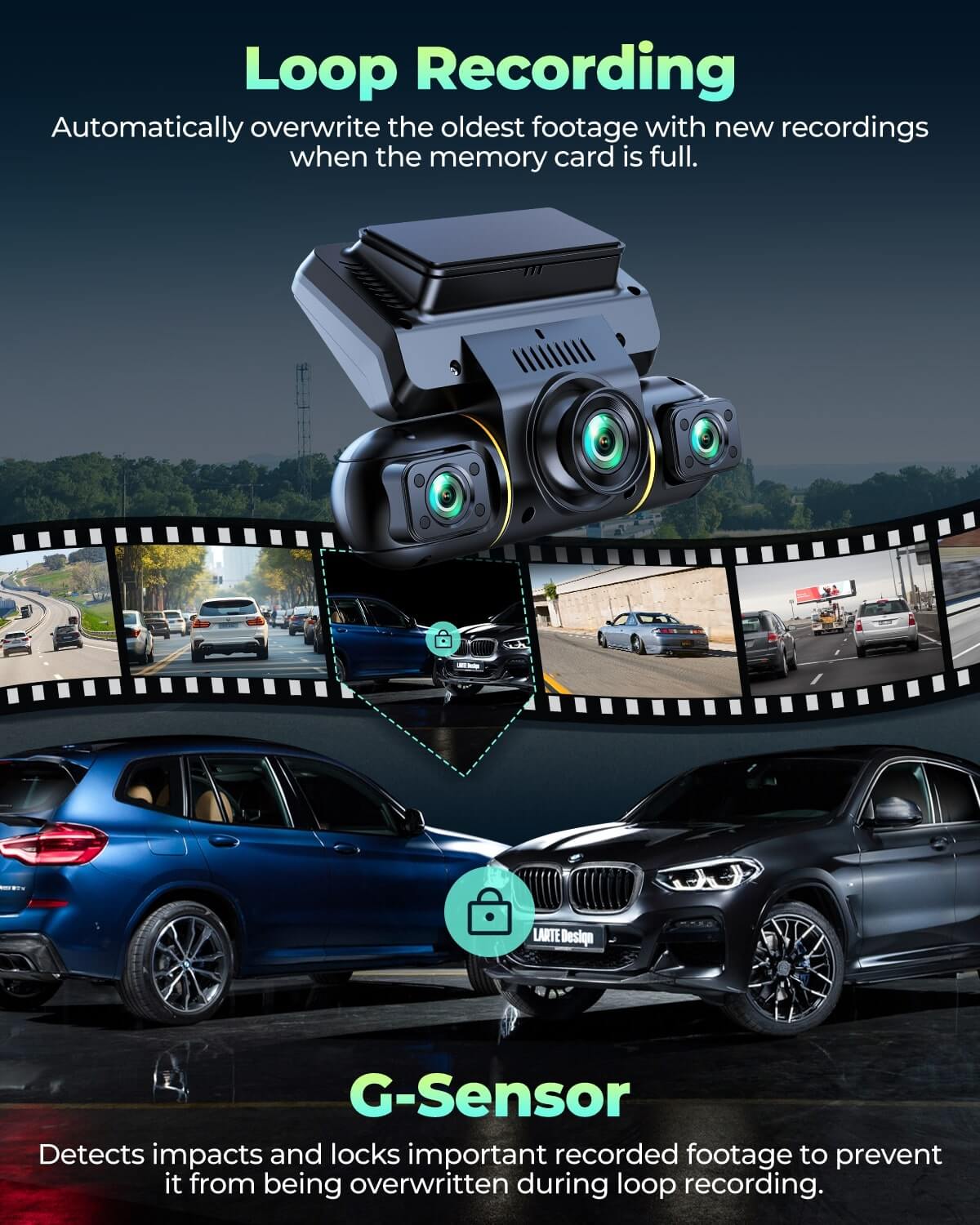 Lamtto DC21 360ยฐ View 1080p FHD 4 Channel Dash Cam