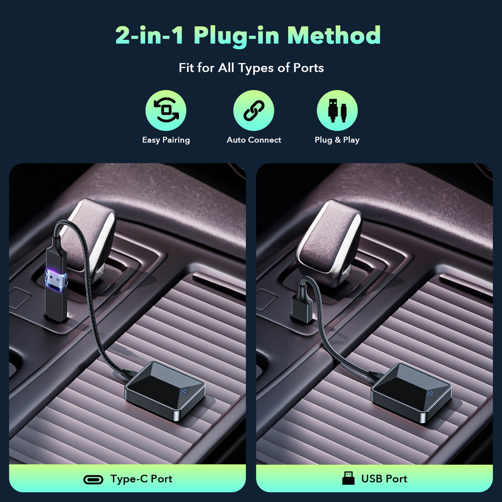 LAMTTO RC21 2 in-1 Adapter for OEM CarPlay & Android Auto Wireless Adapter
