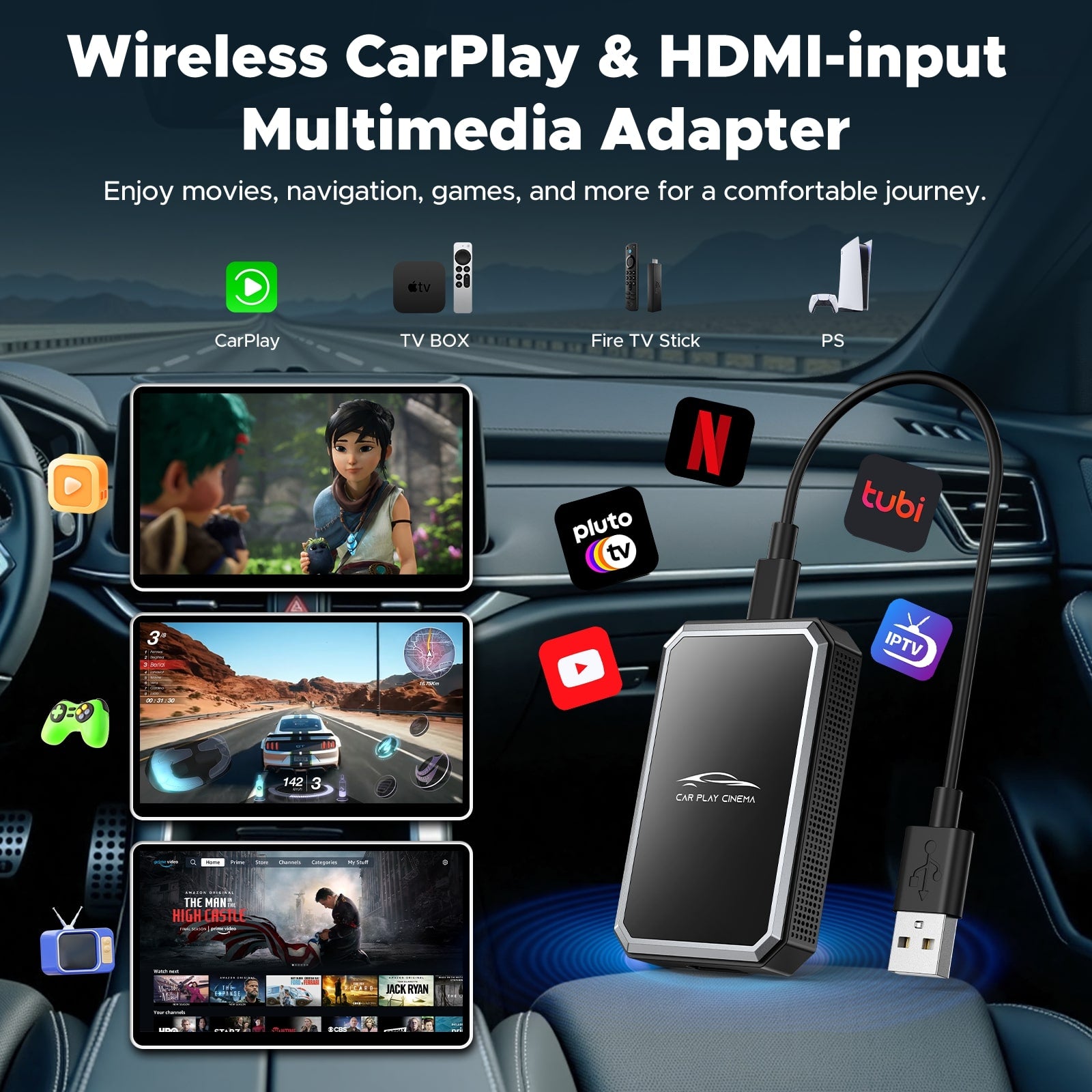 LAMTTO RC25 Car TV Mate Pro HDMI Multimedia & Wireless CarPlay Adapter