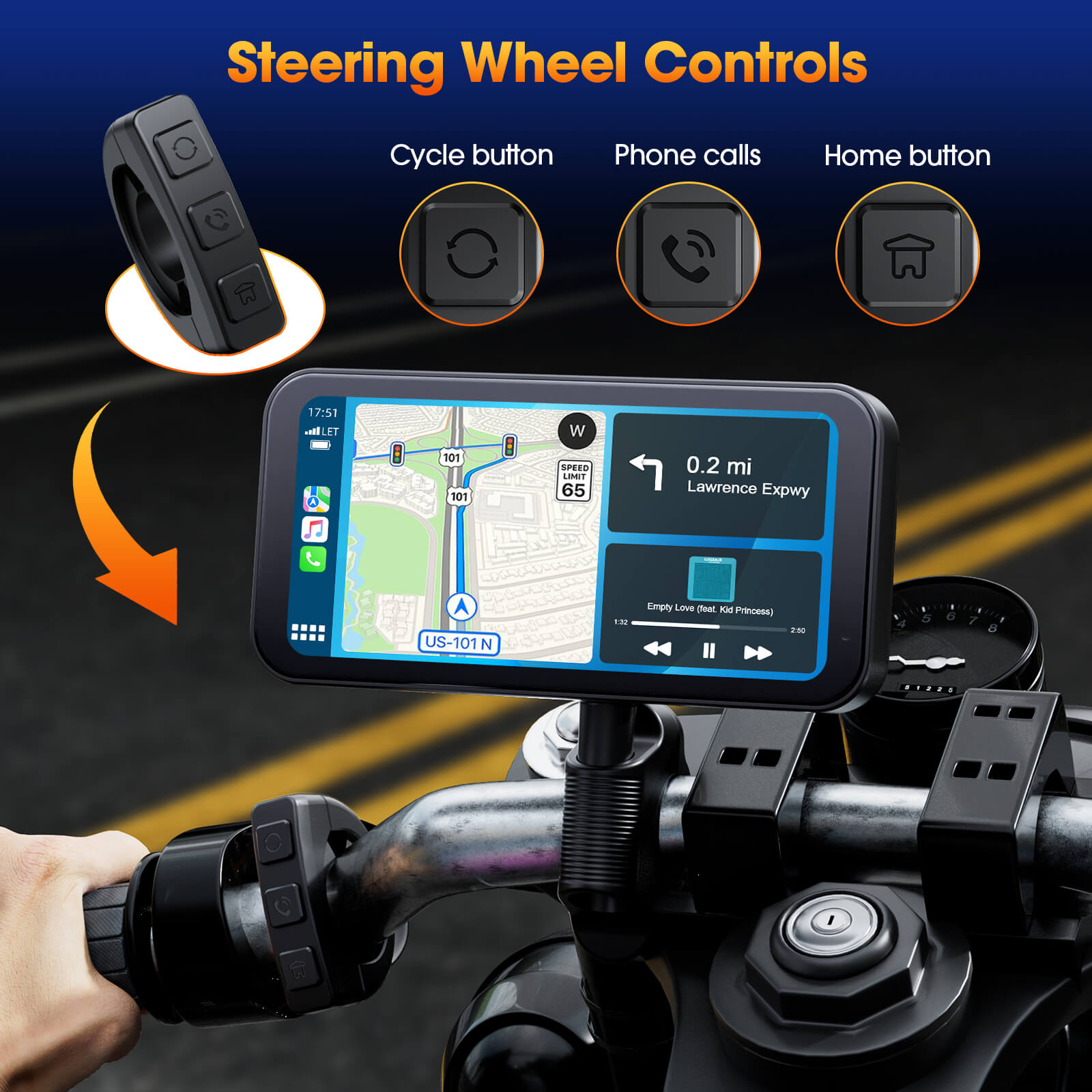 LAMTTO RC15 6.25" Motorcycle Audio Touch Screen Wireless Carplay/Android Auto for Motorcycle