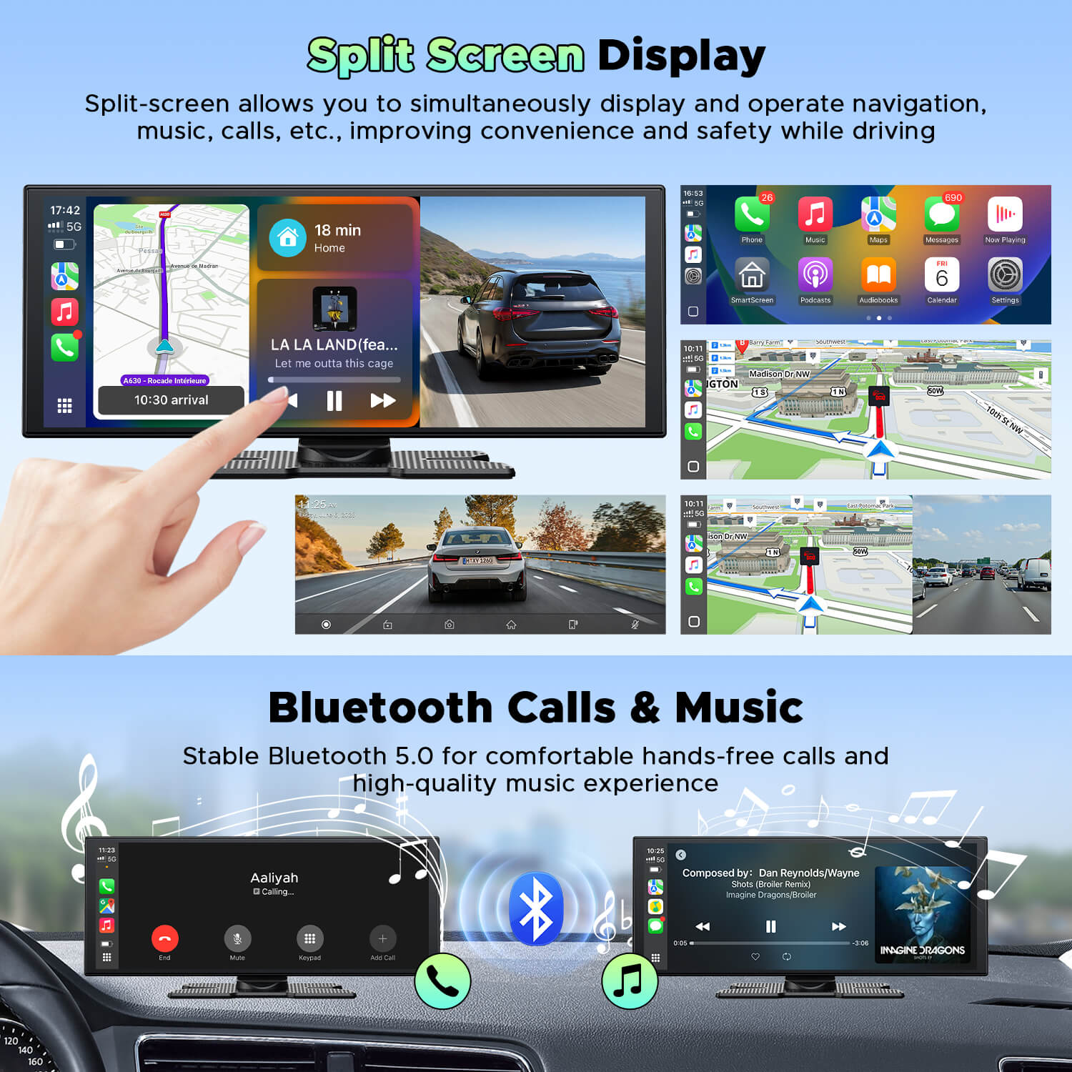 LAMTTO RC28 10.25" CarPlay Display with In-Cell Touch Screen & 2.5K Dual Dashcam