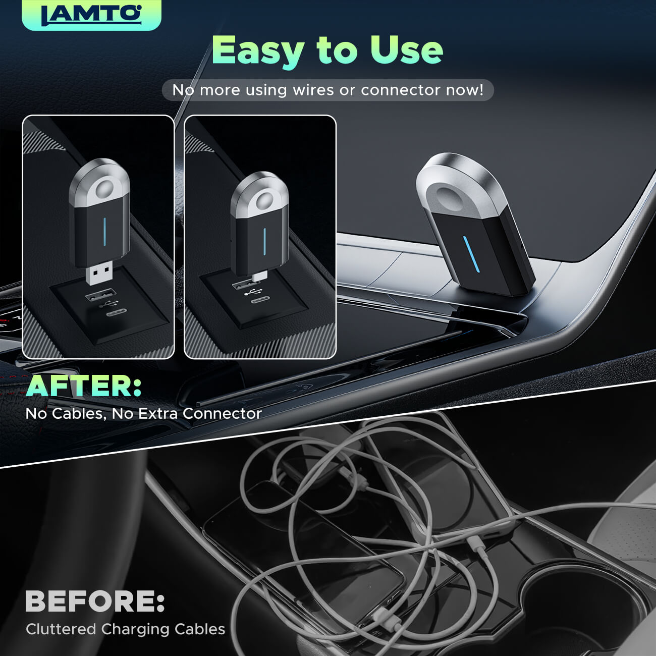 LAMTTO RC20 Upgrade 2 in-1 Wireless CarPlay/Android Adapter, Converts factory-wired CarPlay/Android to Wireless, Fit for All Cars from 2016