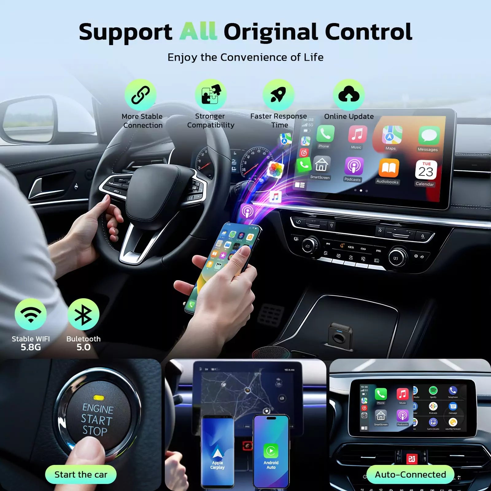 Lamtto RC24 Wireless CarPlay Adapter for Car With No delay & OTA