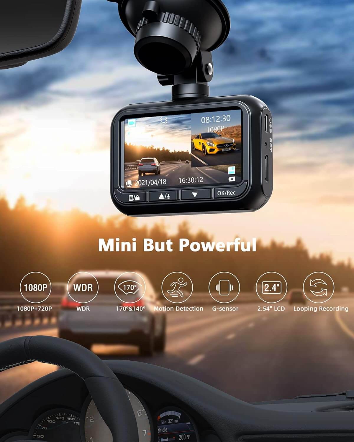 LAMTTO DC07 1080P Full HD Dash Cam Front and Back with SD Card
