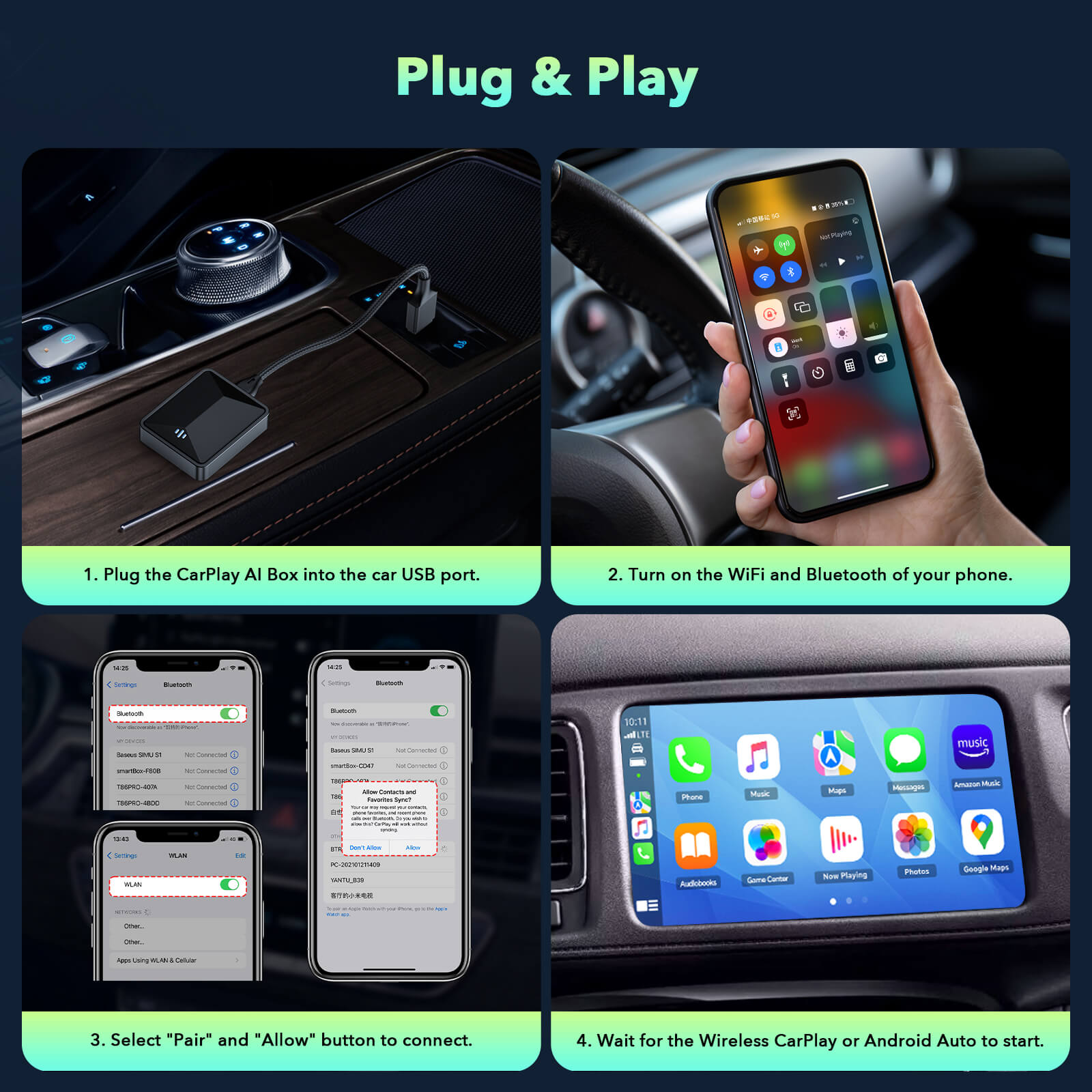 LAMTTO RC21 2 in-1 Adapter for OEM CarPlay & Android Auto Wireless Adapter