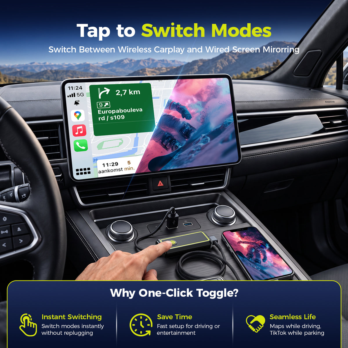 LAMTTO RC33 Mirror Touch Wireless CarPlay Adapter – Full Phone Mirroring & Touch Control