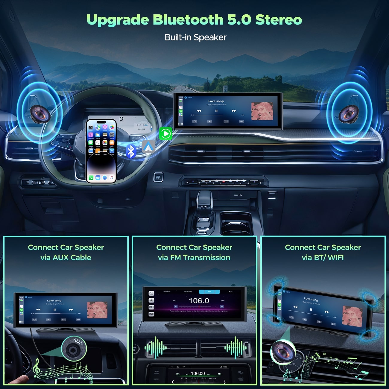 LAMTTO RC14 9.26" Wireless Car Stereo Receiver Protable Carplay Screen for Car with 4K Dash Cam