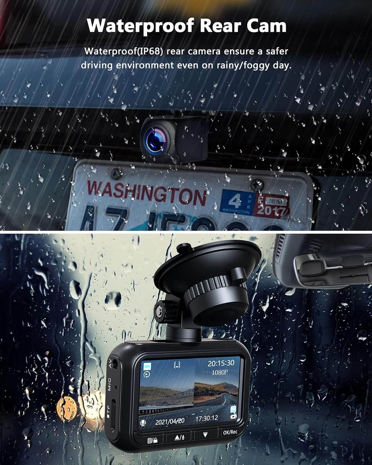 LAMTTO DC07 1080P Full HD Dash Cam Front and Back with SD Card