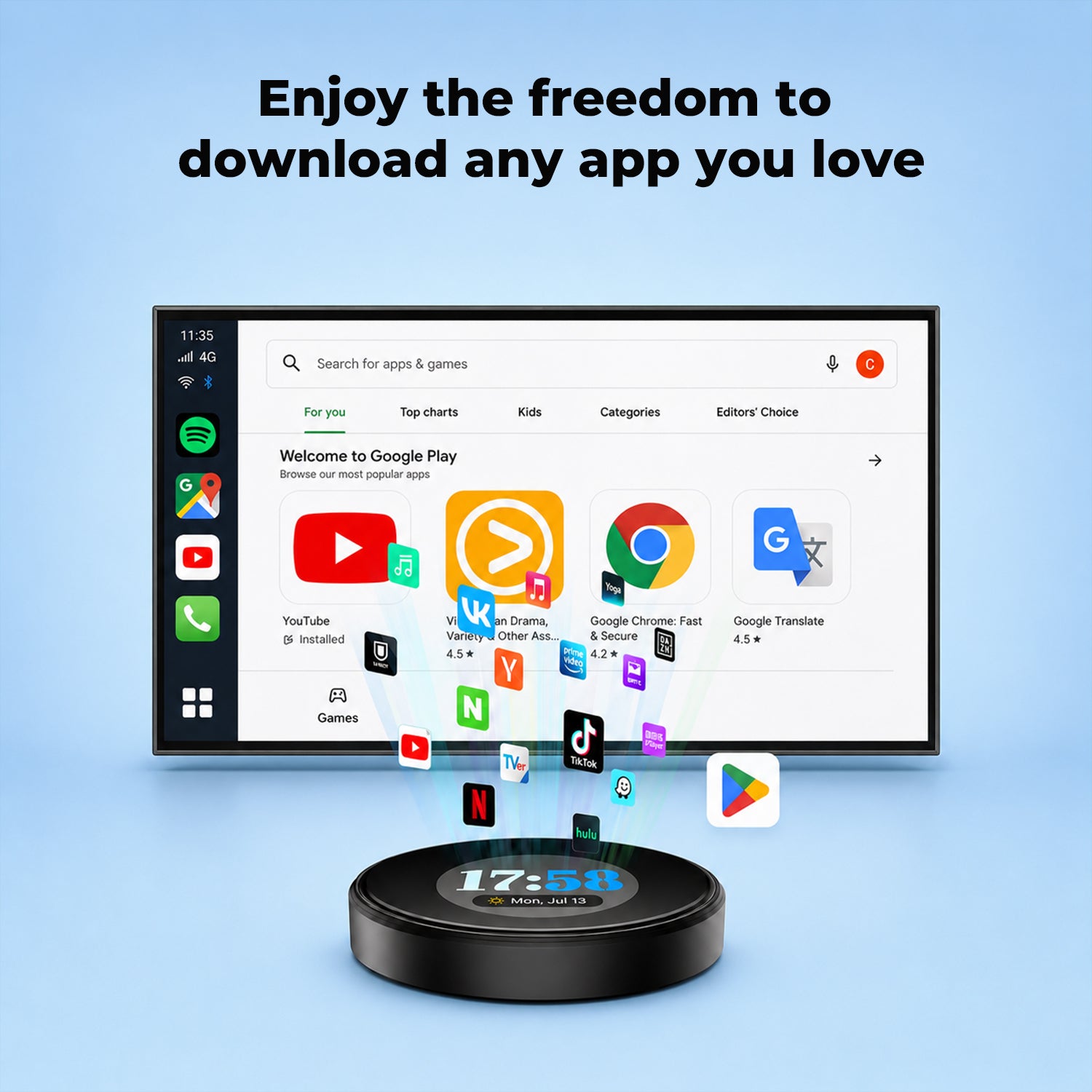 LAMTTO RC31 5G LTE CarPlay AI Box – Android 15, 8GB+128GB, Wireless CarPlay & Android Auto