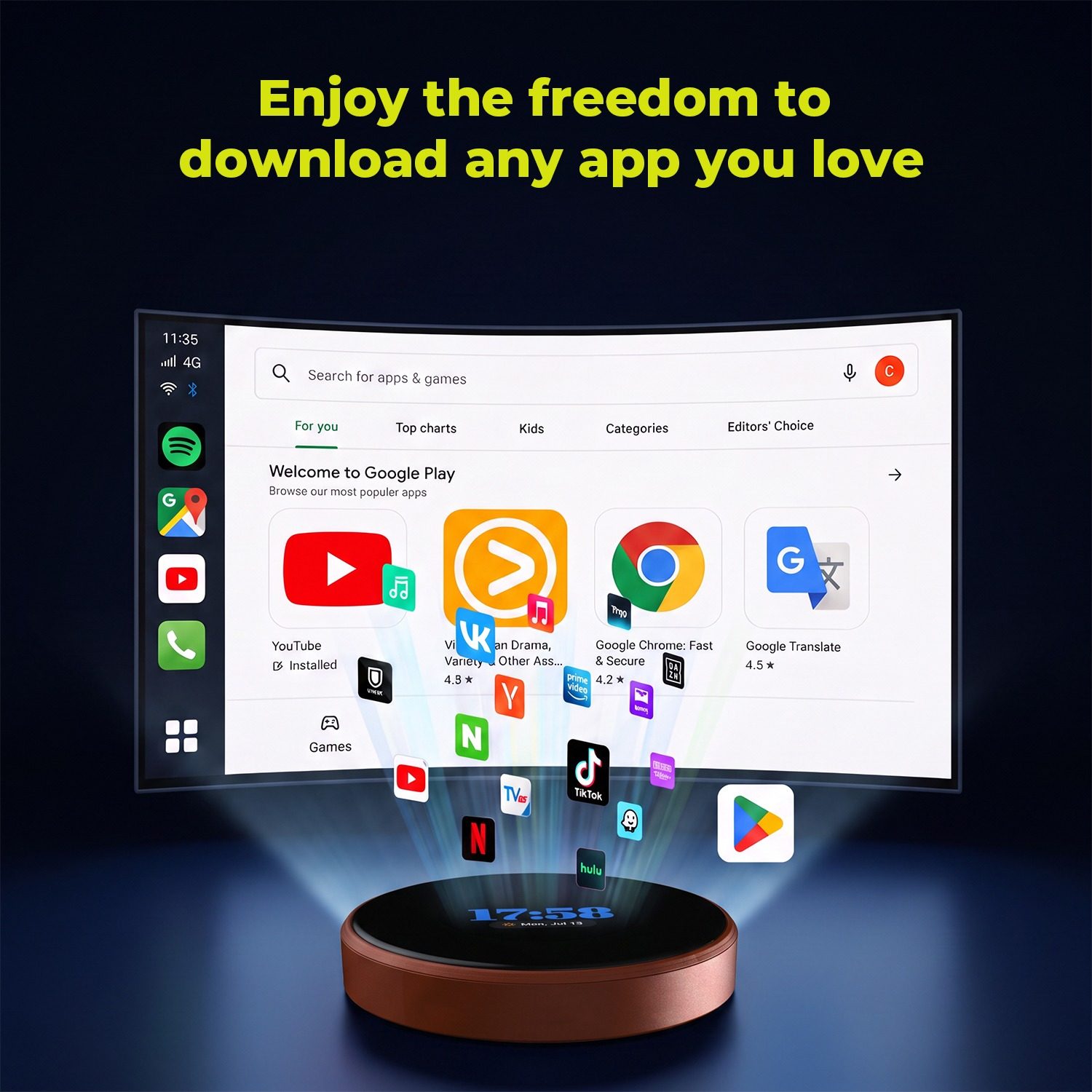 LAMTTO RC31 5G LTE CarPlay AI Box – Android 15, 8GB+128GB, Wireless CarPlay & Android Auto