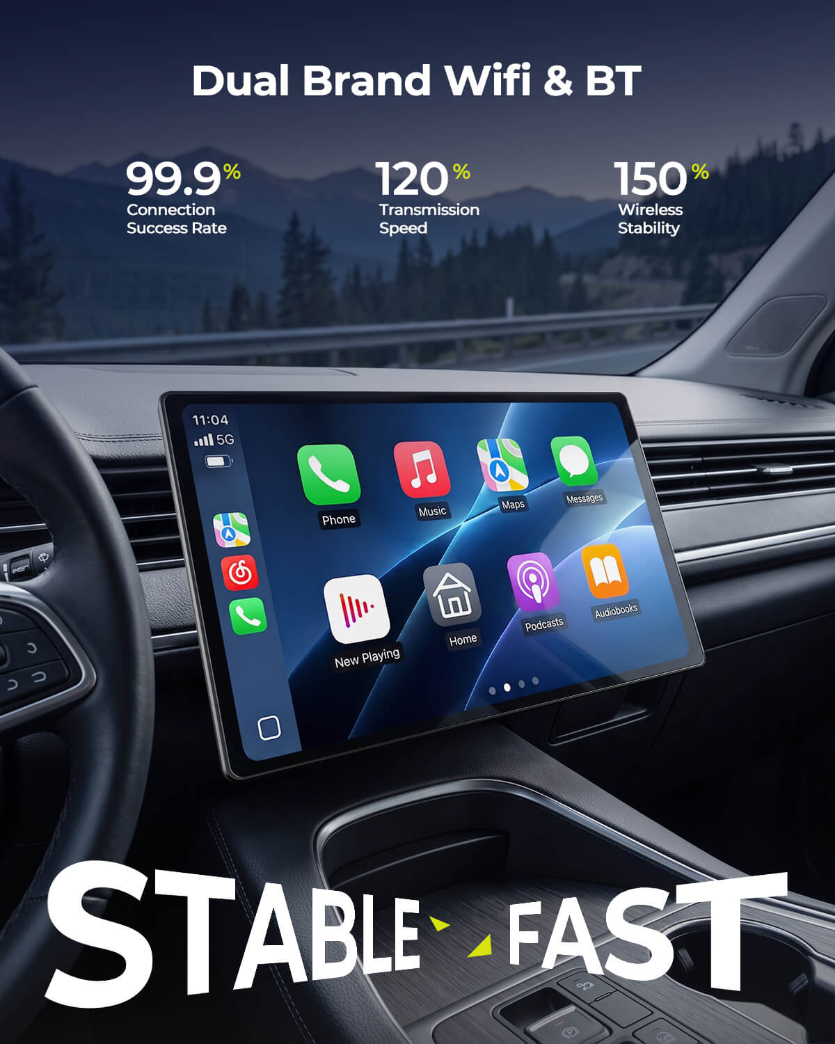 LAMTTO RC35 CarPlay Display — 99.9% Connection Success Rate, 120% Faster Transmission, 150% More Stable — Dual Band Wi-Fi and Dual Bluetooth, 5G Connectivity, Phone Music Maps Messages App