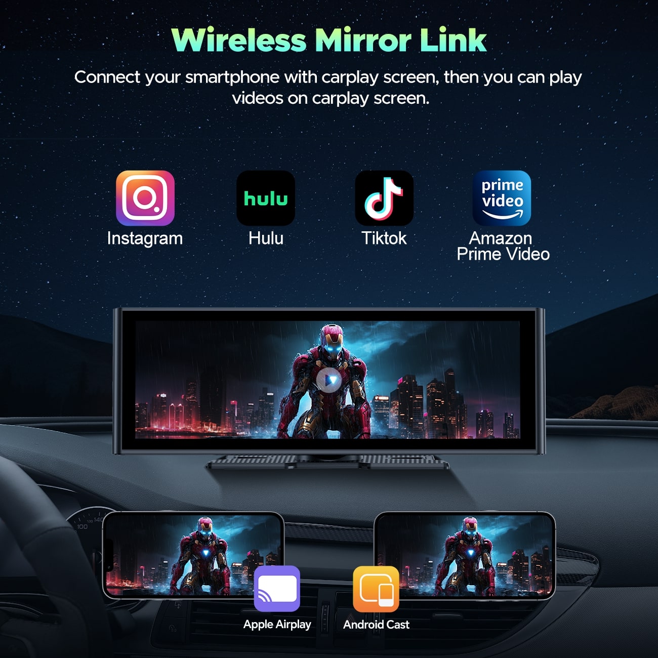 LAMTTO RC14 9.26" Wireless Car Stereo Receiver Protable Carplay Screen for Car with 4K Dash Cam