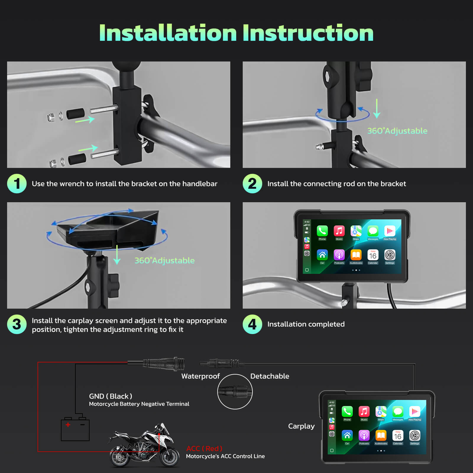 LAMTTO RC19 7" Motorcycle CarPlay & Android Auto Navigation Smart Screen