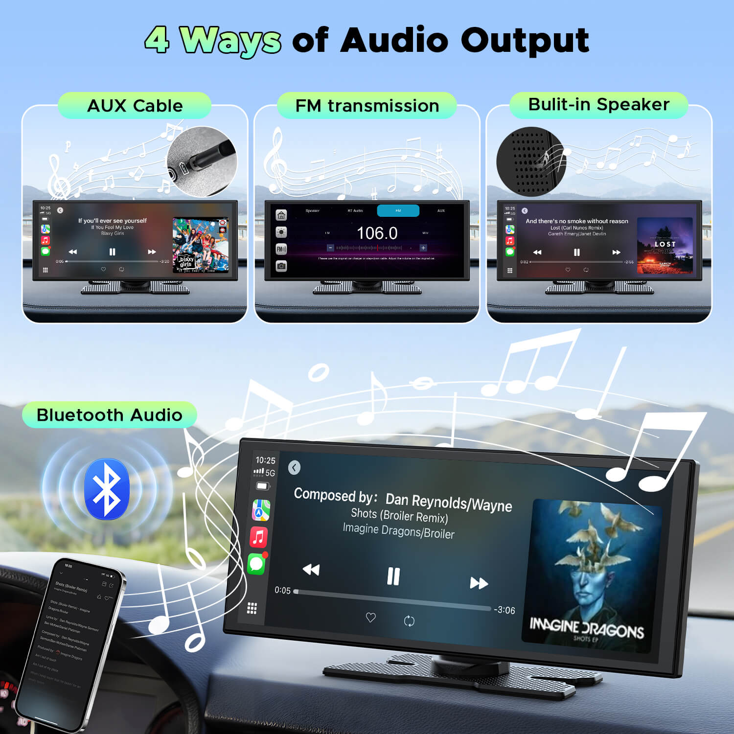 LAMTTO RC28 10.25" CarPlay Display with In-Cell Touch Screen & 2.5K Dual Dashcam