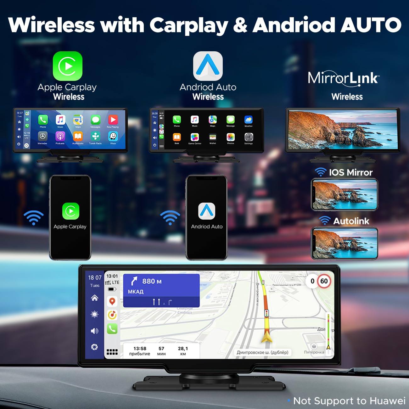 LAMTTO RC06 9.26“ Wireless Car Stereo Carplay & Android Auto With Dual Cameras