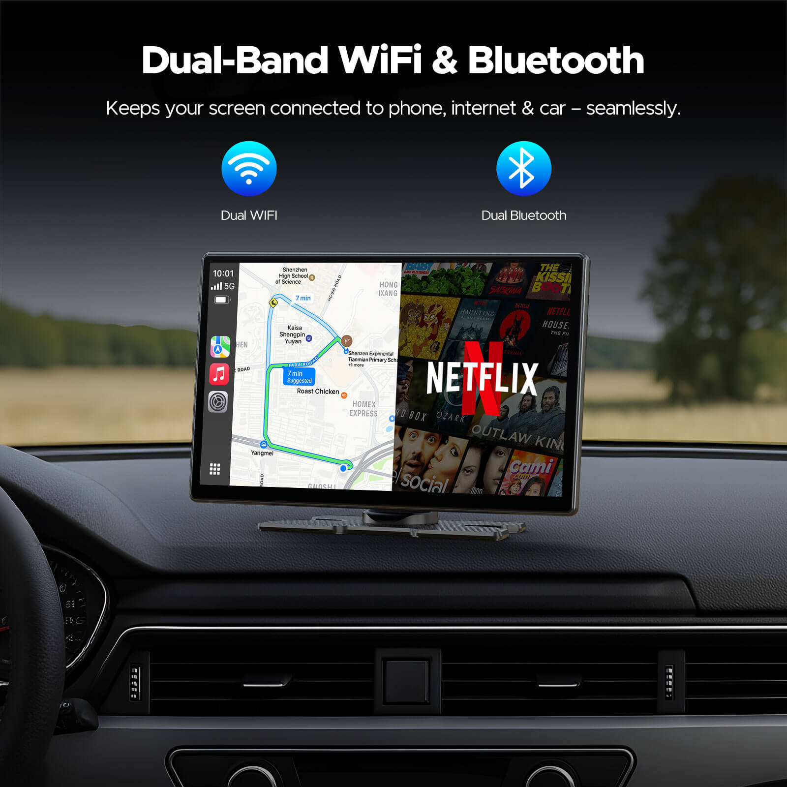 LAMTTO RC30 9‘’ Carplay Screen with Netflix YouTube and 1080P Backup Camera