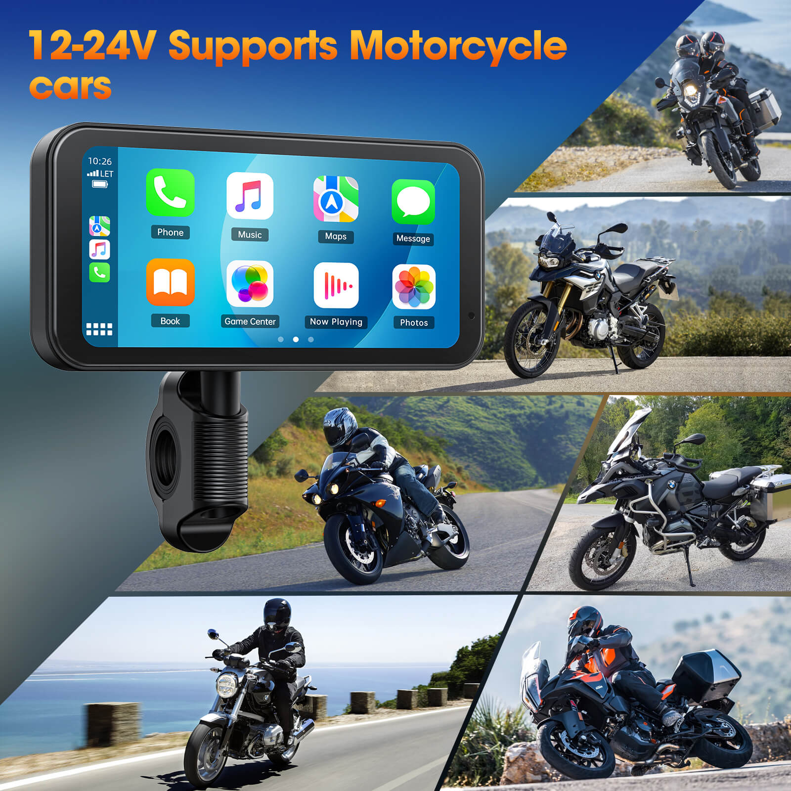 LAMTTO RC15 6.25" Motorcycle Audio Touch Screen Wireless Carplay/Android Auto for Motorcycle