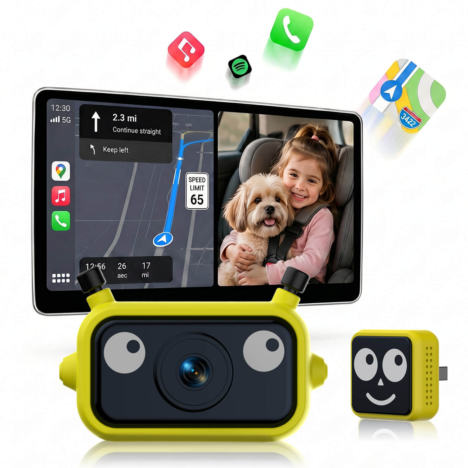 LAMTTO RC38 Baby Monitor Camera for Cars with Wireless CarPlay Adapter