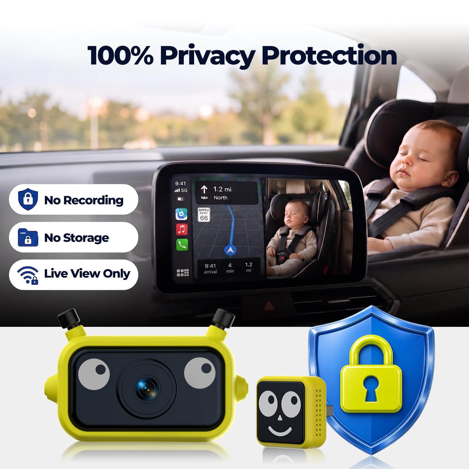 LAMTTO RC38 Baby Monitor Camera for Cars with Wireless CarPlay Adapter